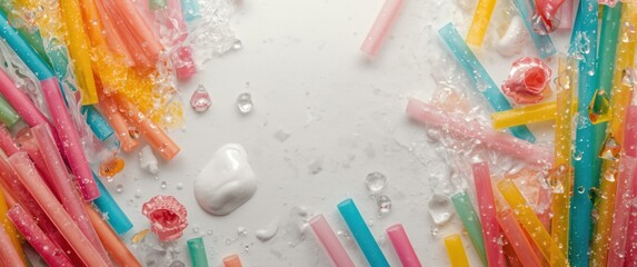 Colorful straw pattern background featuring abstract texture and water details, isolated art for party on white surface