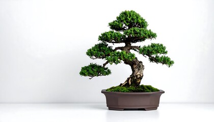 Bonsai tree in a brown pot.