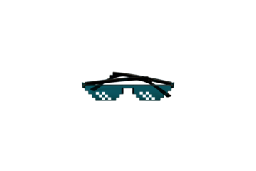 Stylish black plastic sunglasses with pixels isolated on transparent background. Png file