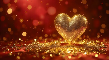 golden heart on red background