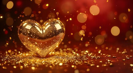 golden heart on red background