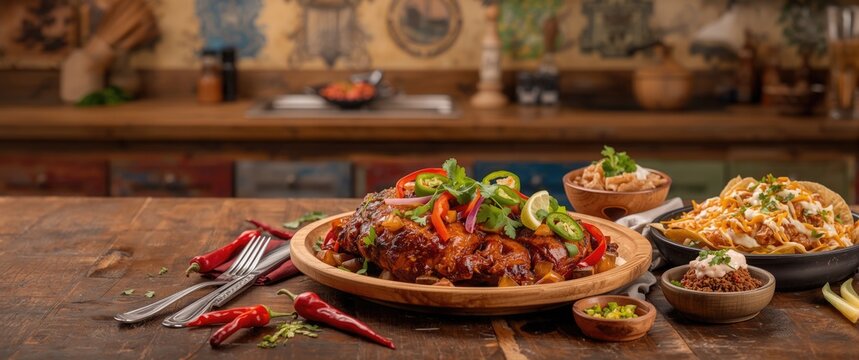 Mexico-inspired colorful food mix on lively background