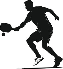 Black and White Pickleball Player Silhouette in Minimalist Style