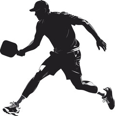 Black and White Pickleball Player Silhouette in Minimalist Style