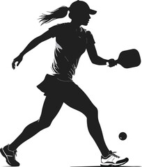 Black and White Pickleball Player Silhouette in Minimalist Style