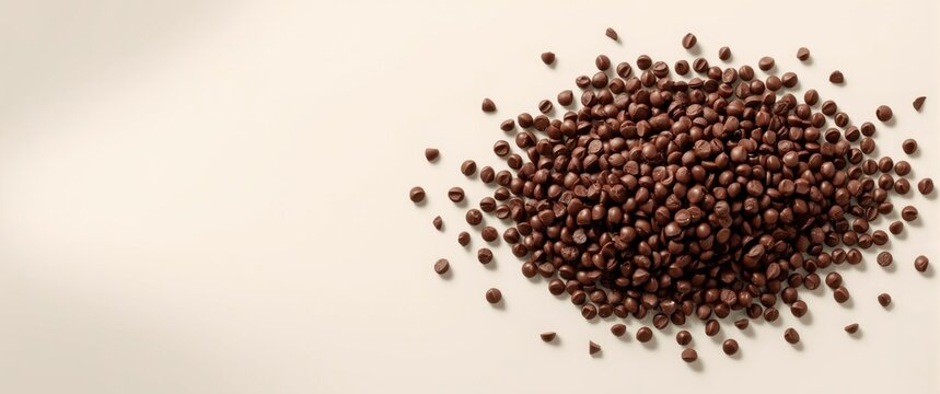 Isolated chocolate chips against white backdrop