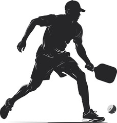 Black and White Pickleball Player Silhouette in Minimalist Style