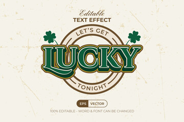 Obraz premium Lucky Text Effect 3D Style With Badge Text. Editable Text Effect St Patrick's Day Typography.