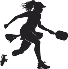 Black and White Pickleball Player Silhouette in Minimalist Style