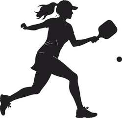 Black and White Pickleball Player Silhouette in Minimalist Style