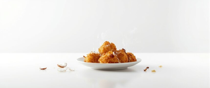 Godo Pisang made with bananas, flour, salt, and grated coconut, fried to perfection, with a sweet and savory taste ideal for snacks, background, food, isolated, white, restaurant, cooking, breakfast,