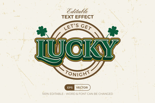 Lucky Text Effect 3D Style With Badge Text. Editable Text Effect St Patrick's Day Typography.