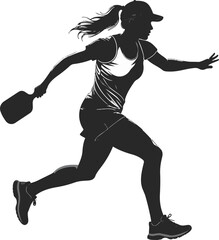 Black and White Pickleball Player Silhouette in Minimalist Style