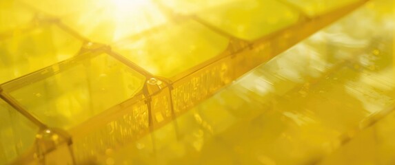 Image of Colored Plastic Sheet Panel with Bright Yellow Translucent Roofing Texture