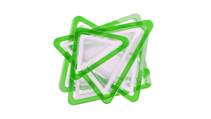 Abstract green and white triangular shapes stacked on white background