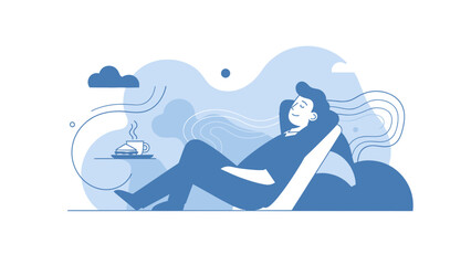 Fototapeta premium Serene Moment: Man Relaxing with Coffee, Enjoying Quietness and Daydreaming