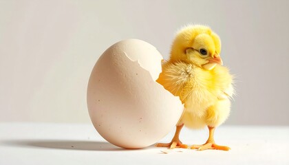 Yellow Chick Hatches from Egg.