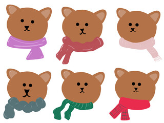Fototapeta premium set of teddy bears, bear head shawl a winter scarf