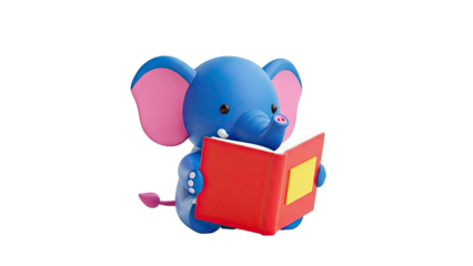 Cute Blue Elephant Reading a Book