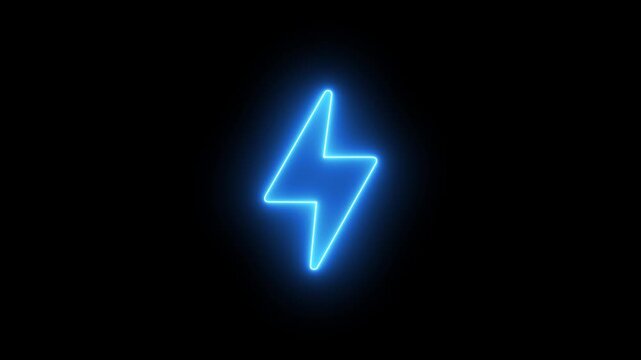 Energy neon electricity lighting bolt sign icon. neon battery charging icon animation. neon bolt icon on a black background