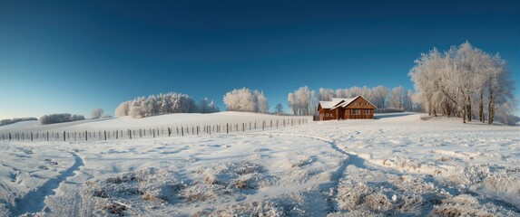 Obraz premium Snow-covered vineyards and winery in the rolling hills close to Maastricht, showcasing a peaceful winter setting with a vibrant blue sky