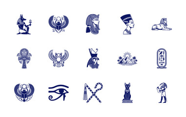 Fototapeta premium Engraved Blue Ancient Egyptian Mythology Symbol Graphic Element Kit for Historical Branding and Esoteric Research