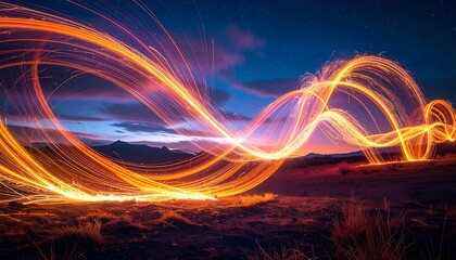 Vibrant orange light trails at dusk.