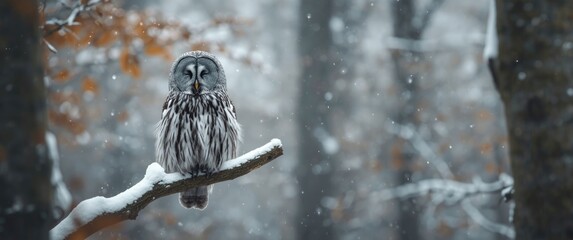 Big gray owl with closed eyes resting