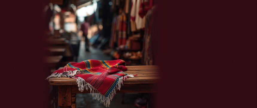 Dive into the vibrant and colorful setting of a Mexican rug poncho serape blanket fiesta background, highlighting a stunning handwoven tapestry decorated with bold stripes and v