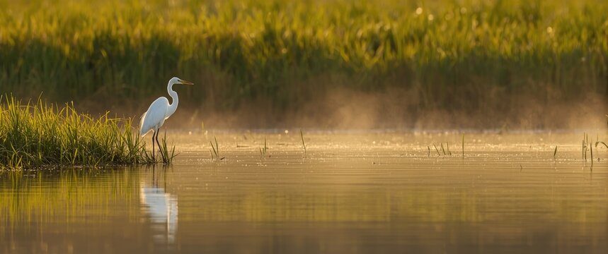 Eastern Great Egret, a white heron from the Ardea genus, commonly considered a subspecies of the Great Egret