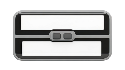 Modern black and gray electronic device with two illuminated panels and buttons