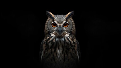 Obraz premium Detailed image of an owl with textured feathers on a dark background, suitable for nature study materials