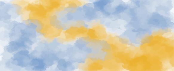 Watercolor background texture with blue and yellow paint wash abstract fluid design