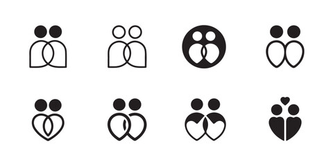 Relationship icons partnership symbols set illustrating connection and togetherness two people designs representing unity and affection suitable for modern logo concepts 