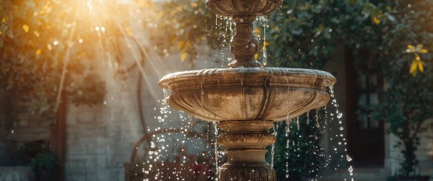 Sigacik, Izmir street fountain surrounded by water, blue skies, and nature