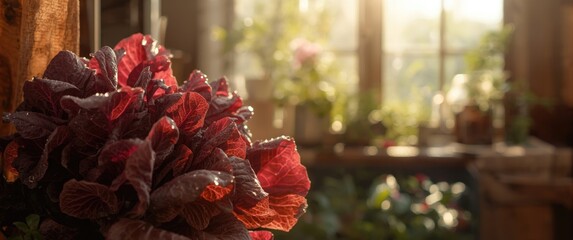 Red lettuce texture background featuring fresh food, summer vibes, nature elements, kitchen setting, spring leaves, health benefits, garden scene