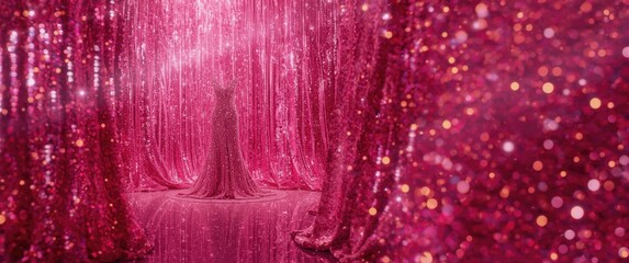 Bright Color Fabric Sequins as Background featuring Glitter Surfaced Holiday Pink and Rose with Lights