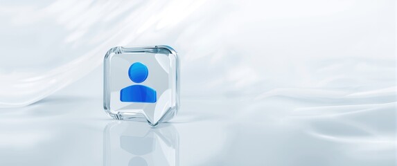 Speech user ID card icon with realistic glass morphism and bubble sign on white backdrop