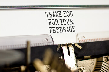 Thank you for your feedback symbol. Concept words Thank you for your feedback typed on old retro typewriter. Beautiful white background. Business thank you for your feedback concept. Copy space.