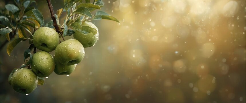 After rain, Gloster apple tree branch with apple, a well-known German variety grown in Poland and harvested in late October