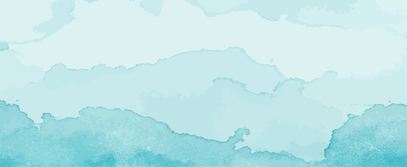 Abstract light blue turquoise watercolor background with fluid wash texture and soft gradient