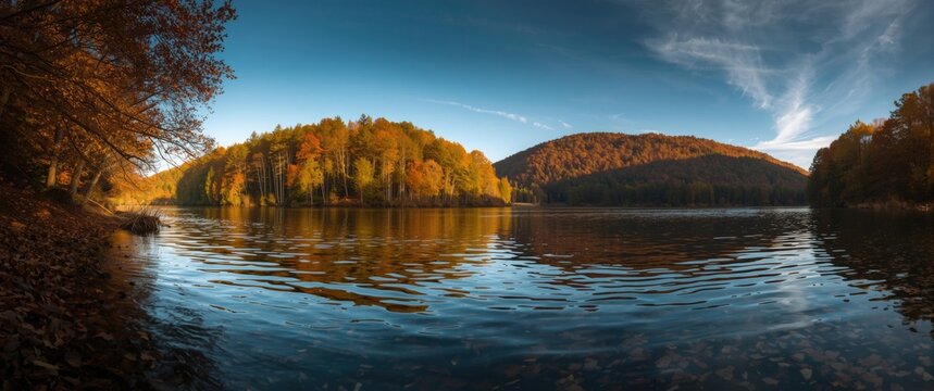 Autumn at Obernau Dam in Netphen featuring forest, water, sky, and landscape views