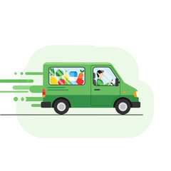 Fototapeta premium Swift Grocery Delivery: A Vibrant Green Van Delivering Fresh Produce with Speed and Efficiency