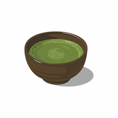 Japanese matcha green tea ceremony vector. Matcha Green Tea in a bowl. Traditional asian drink.