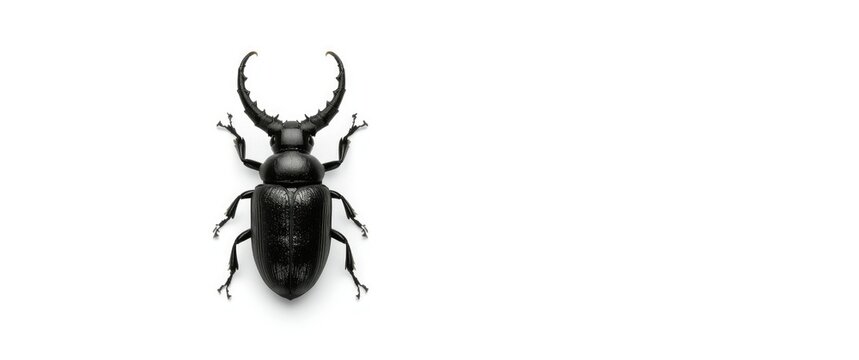 Female horned beetle (Oryctes rhinoceros) displayed against a white background
