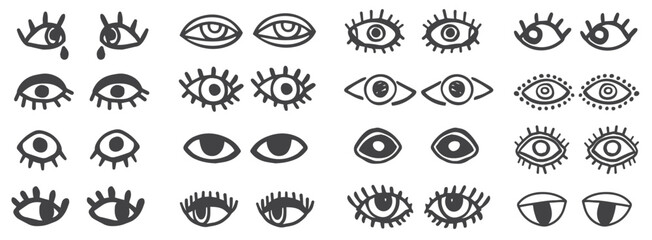 Eyes doodle sketches in simple hand drawn style cute vector face elements set. ideal for presentation, comic books, articles. retro funny set. Vector illustration © hasitha