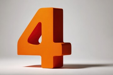 Bright orange numeral four centered on a clean white backdrop in a minimalist studio photograph