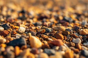 Obraz premium Brown gravel surface macro shot showing varied pebbles and grain textures