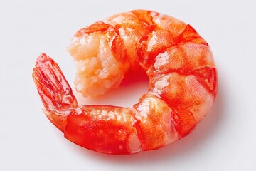 Close-up of a single glossy red prawn isolated on white