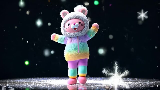 Cute Colorful Stuffed Animal: Adorable Winter Plush in Vibrant Colors with Sparkling Snowflakes - Cartoon Style Children's Toy with Interactive Features and Whimsical Design 